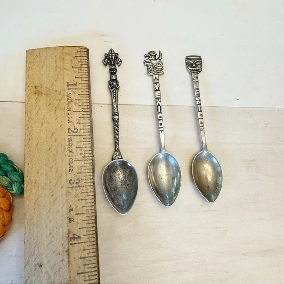 Two Vintage/Antique Sterling Silver Mexico Figural & One Unmarked Mini Spoons